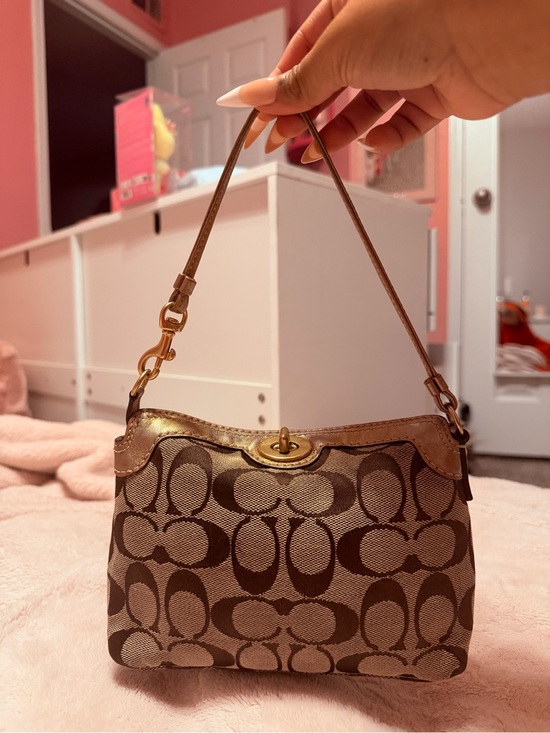 Coach Handbags - Coach Brown Signature Jacquard Shoulder Bag with Gold Hardware